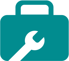Teal briefcase icon with a wrench symbol.